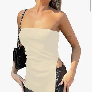 Cream Asymmetrical Sleeveless Tank Top